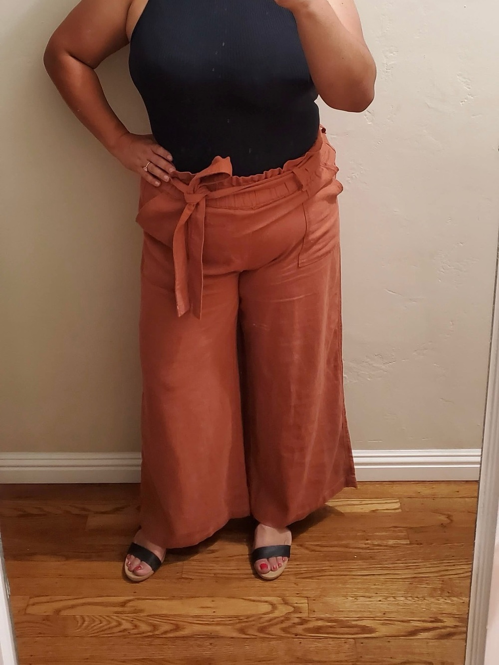 Blank NYC Rust Wide-Leg Paperbag Pants with Tie Waist
